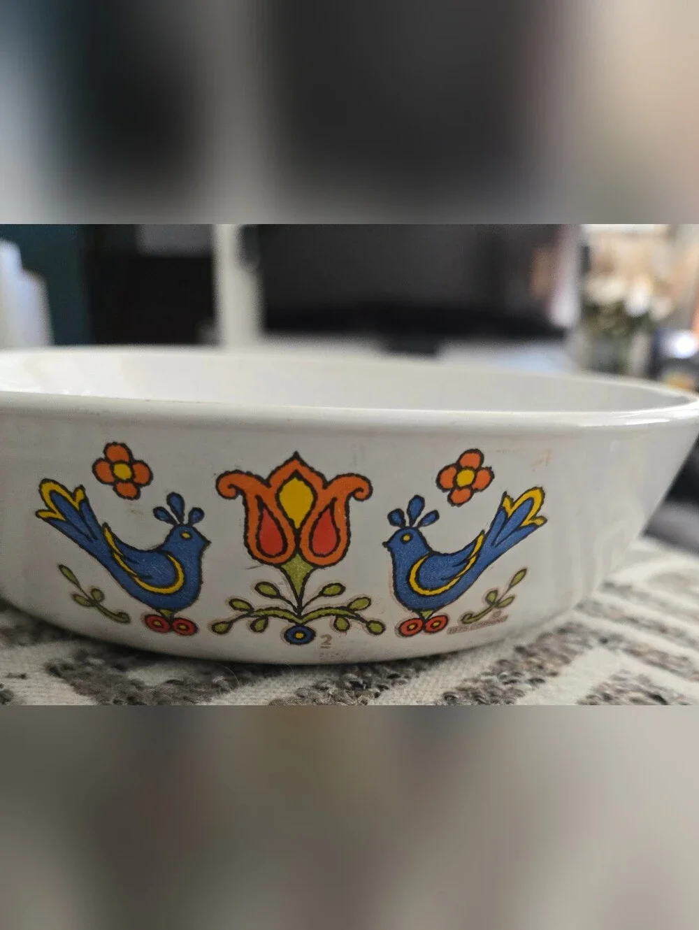 Vintage 1970s Corning Ware Country Festival Handled Baking Dish ~ 6 3/4 Diameter